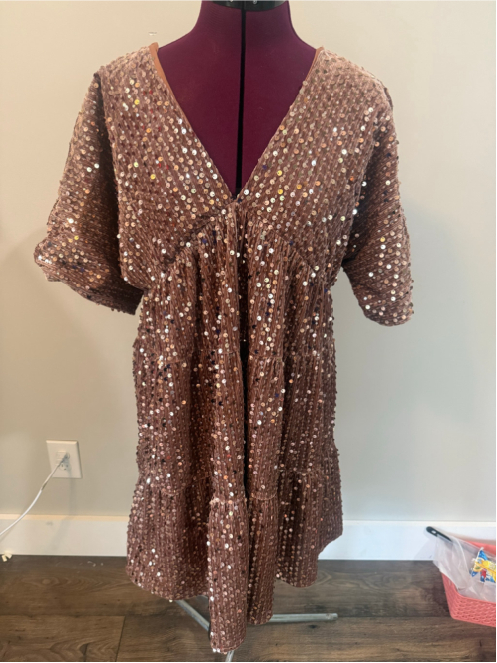 Molly Green Bronze Sequin Babydoll Dress Holidays Small Medium